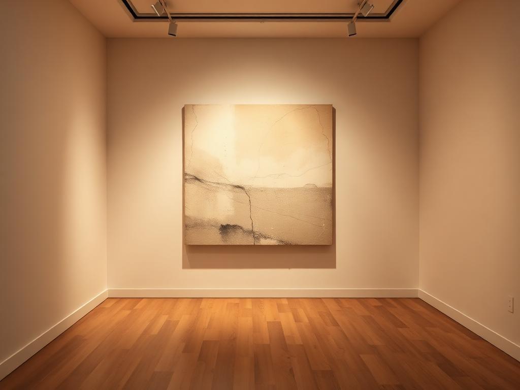 Quiet gallery wall with a large abstract canvas